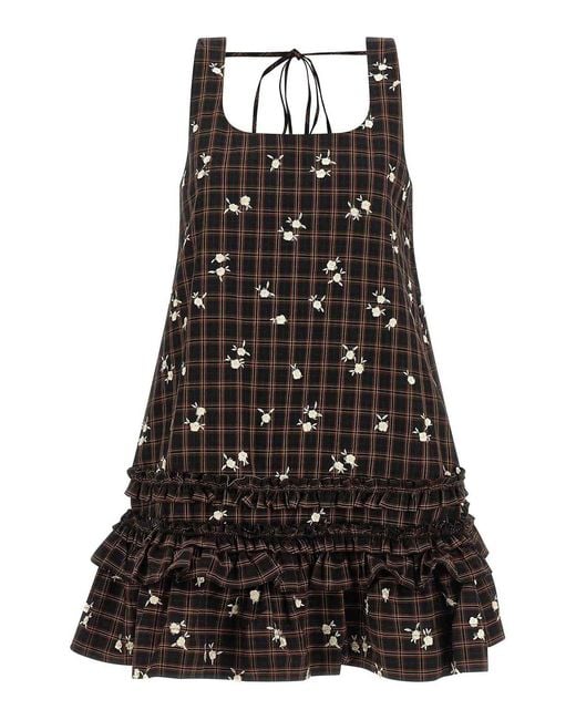 Ganni Black Check Flower' Dress