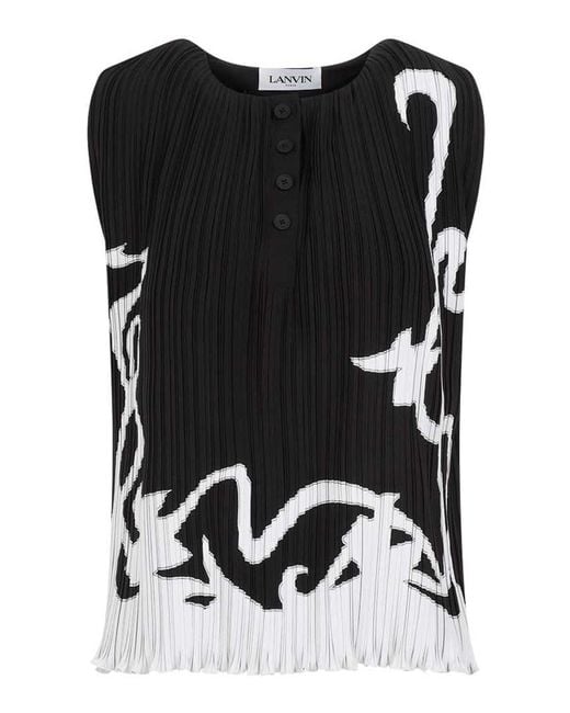 Lanvin Black Sleeveless Pleated Top