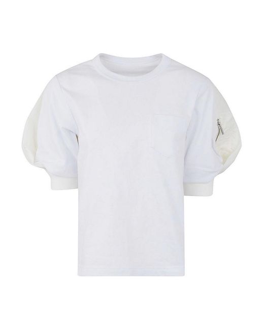 Sacai White Nylon Twill X Cotton Jersey T-Shirt
