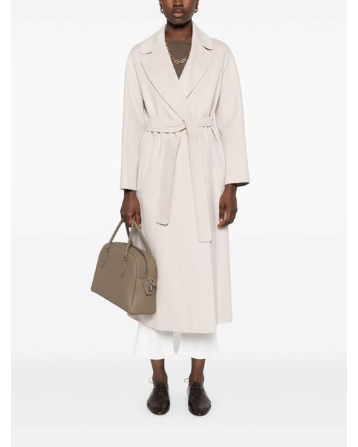 Max Mara White Wool Belted Coat