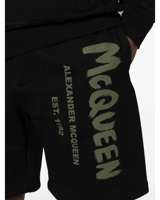Alexander McQueen Black Graffiti Print Shorts for men