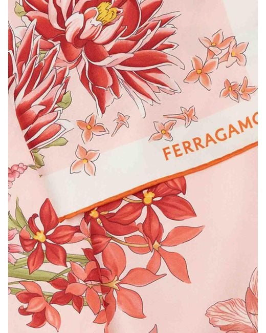 Ferragamo Pink Primavera Print Silk Foulard