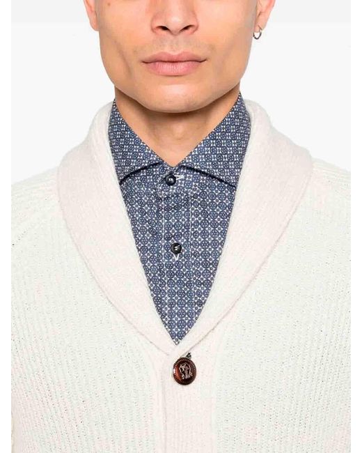 Brunello Cucinelli White English Rib Knit Cardigan for men