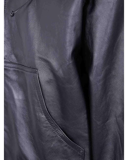 Giorgio Brato Blue Nappa Leather Oversized Hooded Bomber Jacket for men