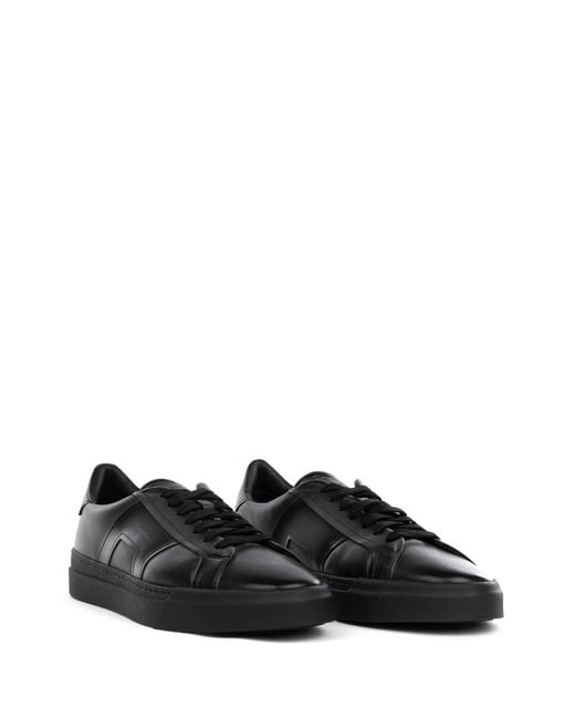 Santoni Black Leather Sneaker for men
