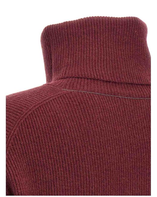 Brunello Cucinelli Red Ribbed Turtleneck Sweater