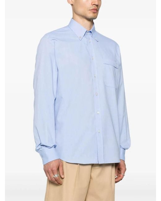 Valentino Blue 'Vlogo Signature' Long Sleeve Oxford Shirt for men