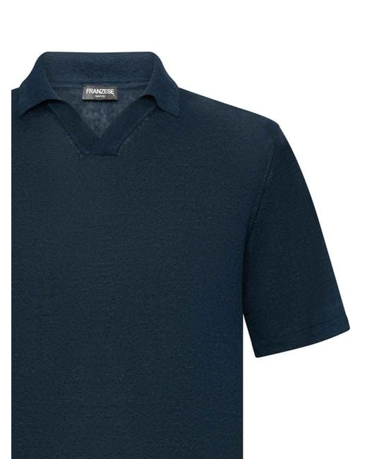 Franzese Collection Blue Linen And Cotton Knit Polo Shirt for men