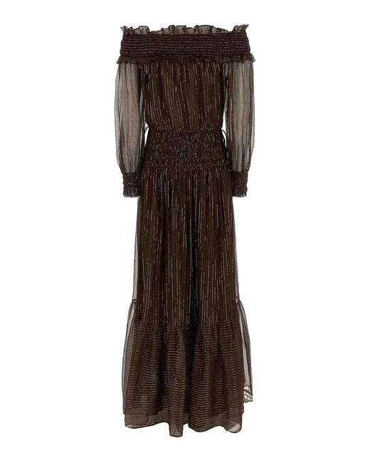 Self-Portrait Brown Georgette Off Shoulder Maxi Dress