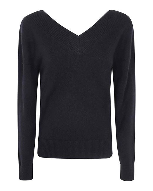 Tom Ford Blue Cashmere Fin 7 Off-Shoulders V Neck Sweater
