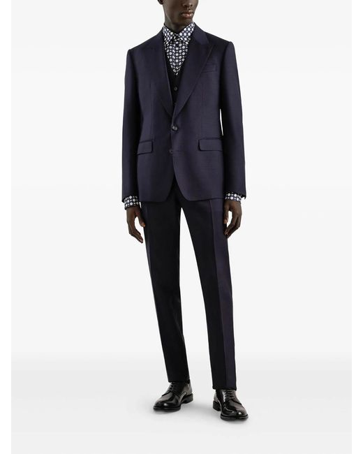 Dolce & Gabbana Blue Single-Breasted Micro-Patterned Classic Suit for men