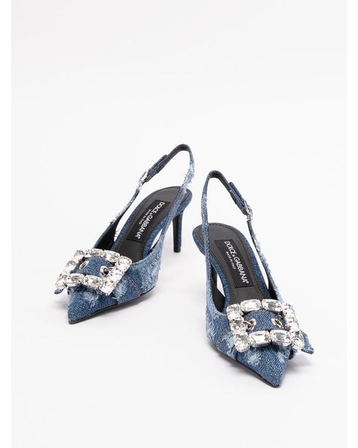 Dolce & Gabbana Blue Patchwork Denim Slingbacks