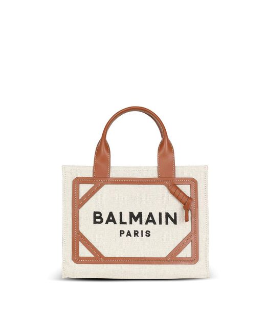 Balmain Natural B-army 42 Linen Bag With Leather Detail