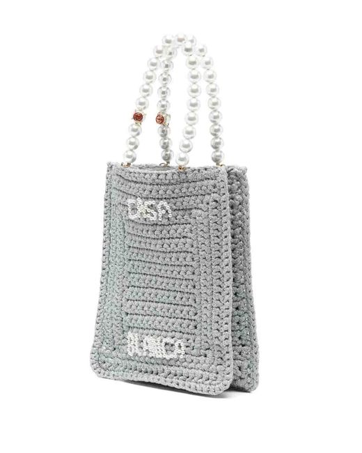 Casablanca White Pearl Mini Crochet Shopping Bag