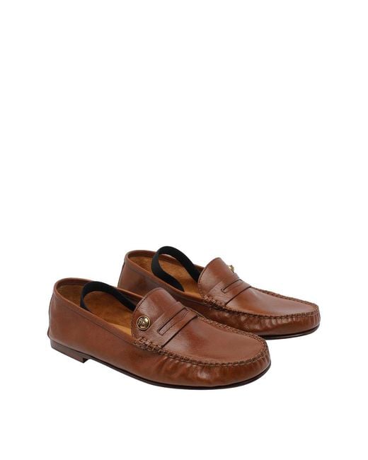 Versace Brown Rovere Guanto Leather Loafers