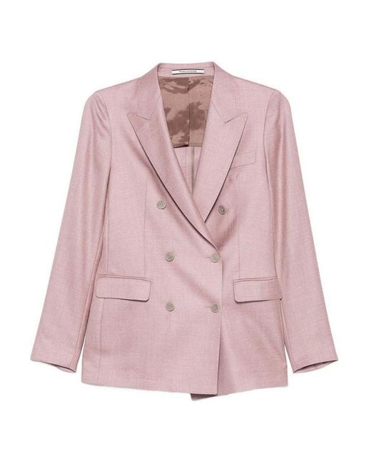 Tagliatore Pink Double-Breasted Wool Blazer