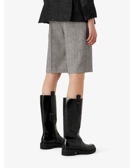 Emporio Armani Gray Elasticated-Waistband Herringbone Shorts