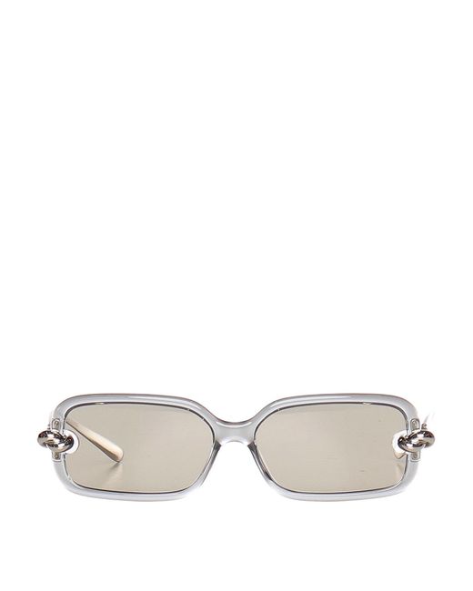 Bottega Veneta White Knot Rectangular Sunglasses