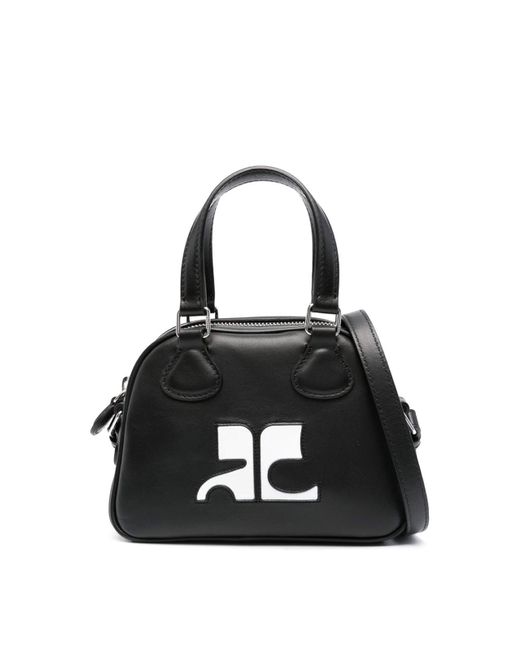 Courreges Black Bowling Leather Mini Bag