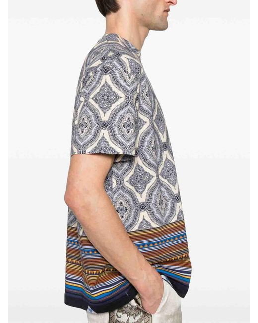 Etro Gray Cotton T-Shirt With Print for men
