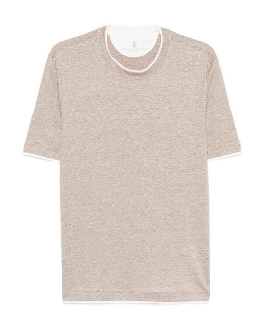 Brunello Cucinelli White T-Shirt With Faux-Layering for men