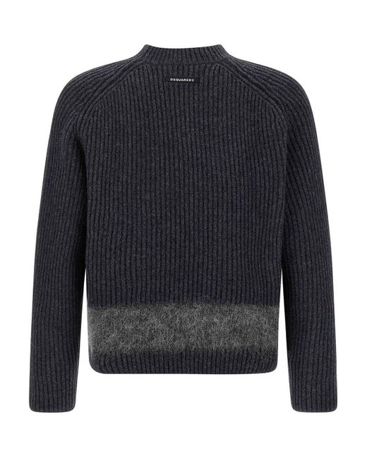 DSquared² Blue Gradient Hem Ribbed Knit Sweater for men