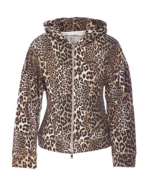 Ganni Multicolor Leopard Print Zip Hoodie