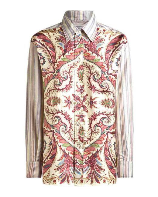 Etro Pink Striped Cotton Oversized Shirt With Print