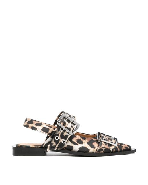 Ganni White Feminine Buckle Ballerina Satin Print