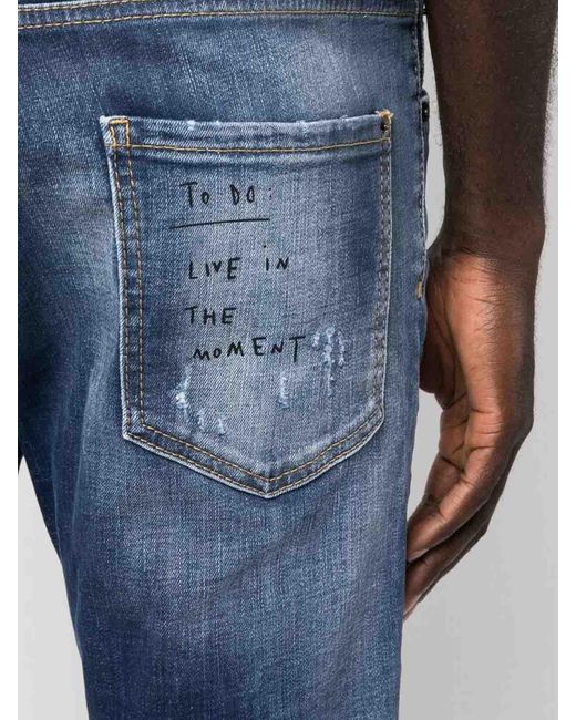 DSquared² Blue Slim-fit Distressed-finish Jeans for men