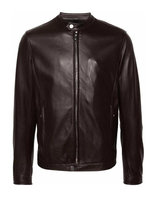 Tagliatore Black Leather Jacket for men