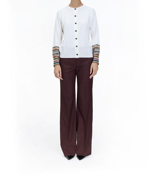 Paul Smith White Cardigan Merinos Maniche Stripes