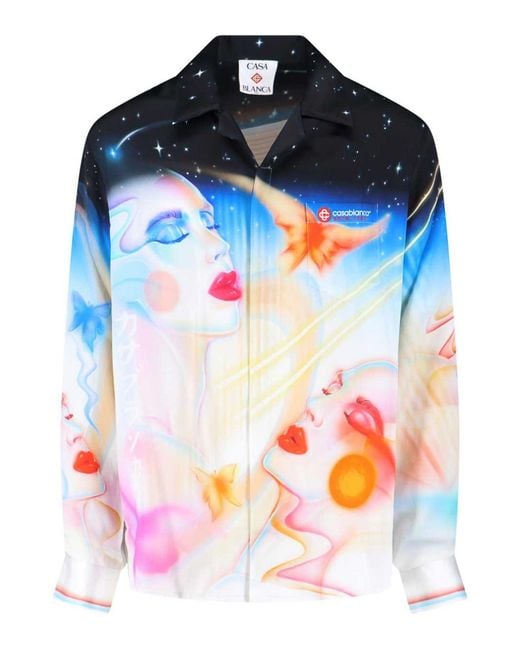 Casablanca Blue Silk Shirt With Light Print for men