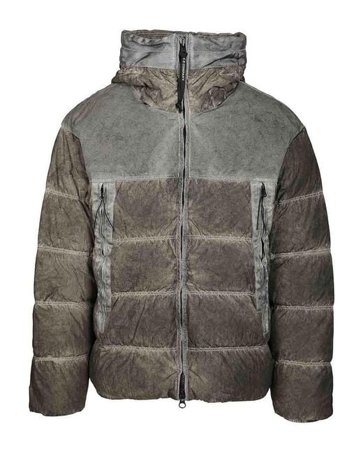 C P Company Gray Quilted Jacket With Hood for men