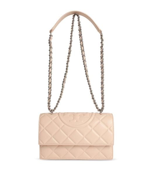 Tory Burch Natural Fleming Small Leather Crossbody Bag