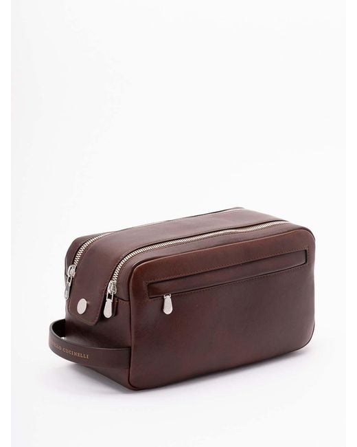 Brunello Cucinelli Brown Beauty Case With Double Zipper for men