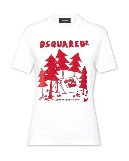 DSquared² White D2 Logo-Print T-Shirt