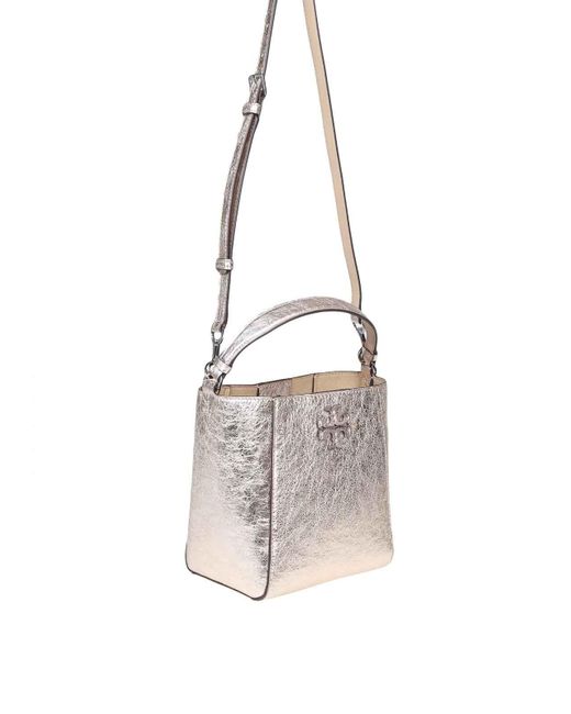 Tory Burch White Mcgraw Small Bucket In Laminated Leather
