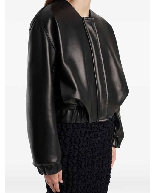 Khaite Black Cordan Leather Bubble Jacket