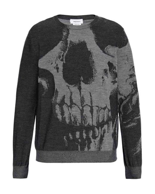 McQueen Gray Skull Crewneck Jumper for men
