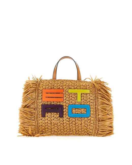 Etro Brown Raffia Tote Bag