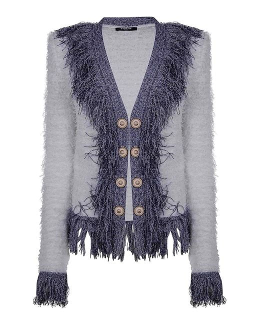 Balmain Blue Fringed Tweed Jkt