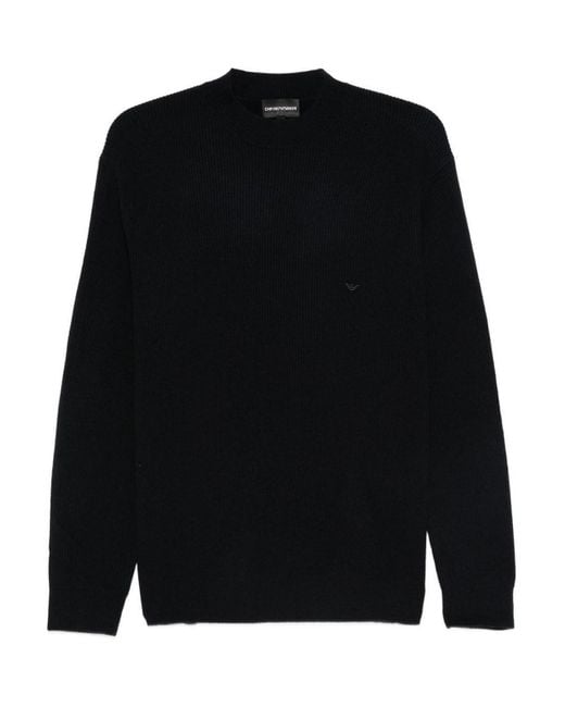 Emporio Armani Black Wool Crewneck Jumper for men