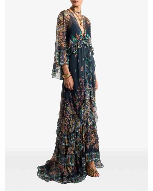 Etro Black Maxi Flared Dress With See-Through Sleeves