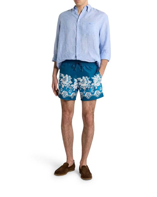 Etro Blue Polyester Swim-Trunk Roma for men