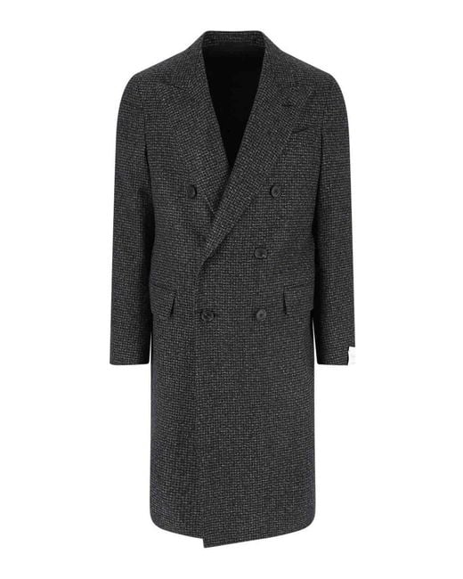 Caruso Black Double-Breasted Cashmere Coat for men