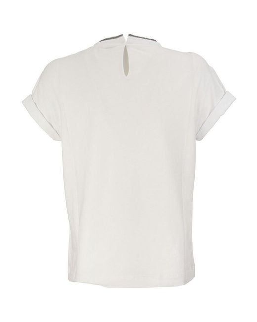 Brunello Cucinelli White Embellished Jersey T-Shirt