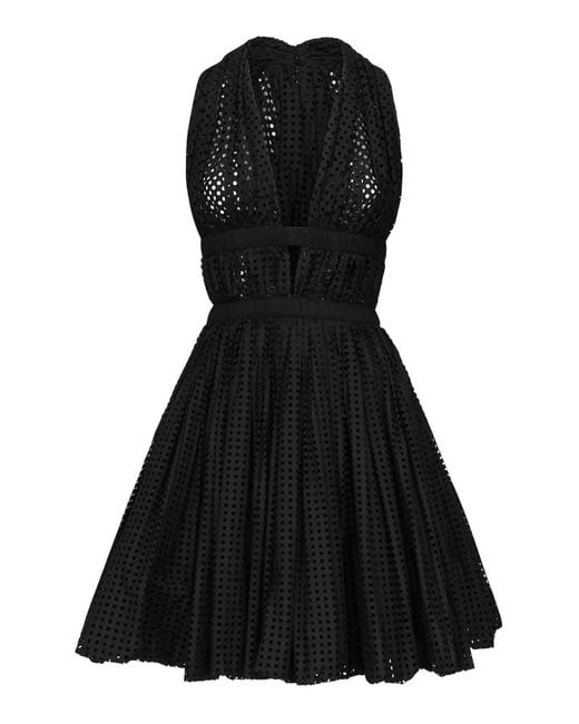 Alaïa Black Perforated Poplin Mini Dress
