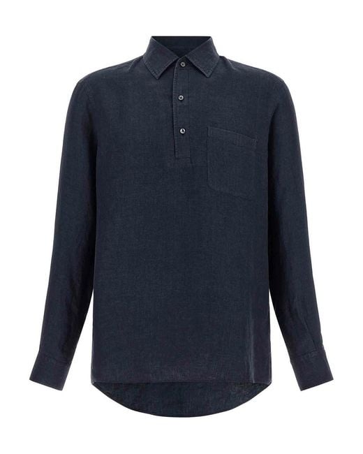 Zegna Blue Oasi Linen Polo for men