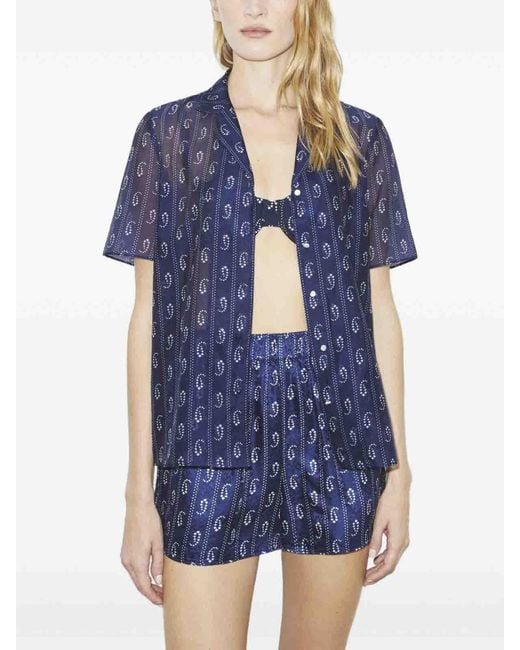 Tory Burch Blue Printed Silk Blend Shorts